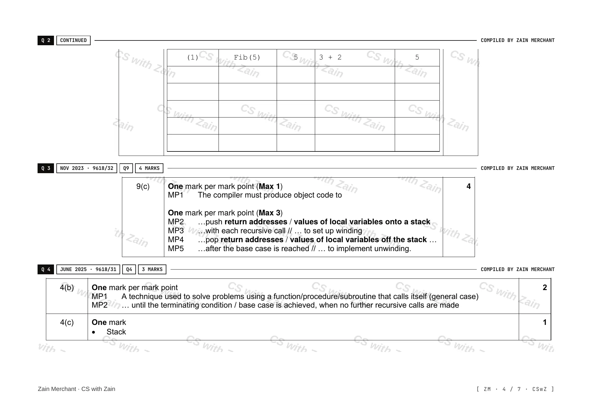 19.2 Recursion mark scheme, page 3