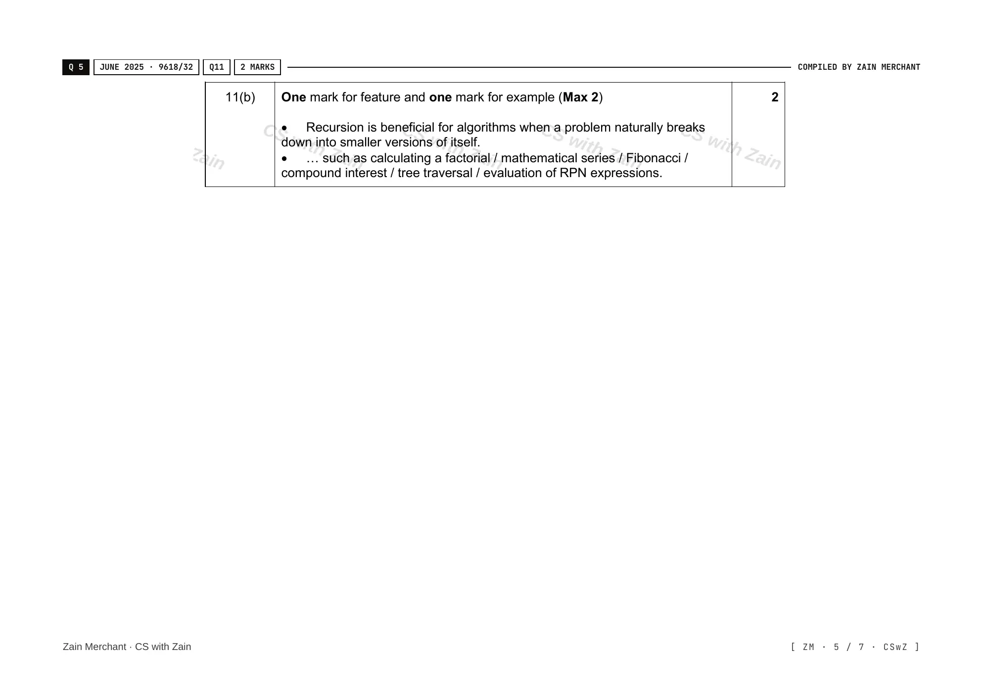19.2 Recursion mark scheme, page 4
