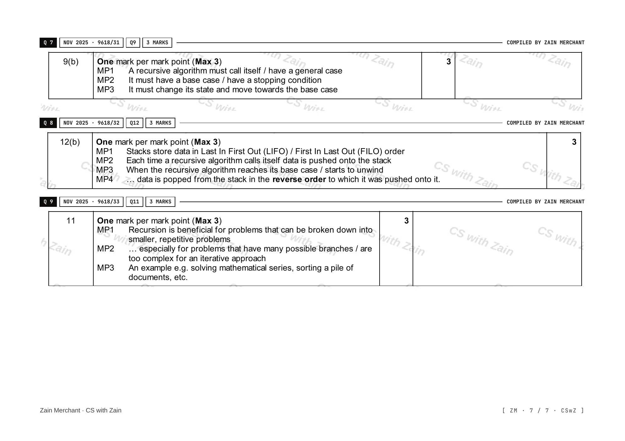 19.2 Recursion mark scheme, page 6