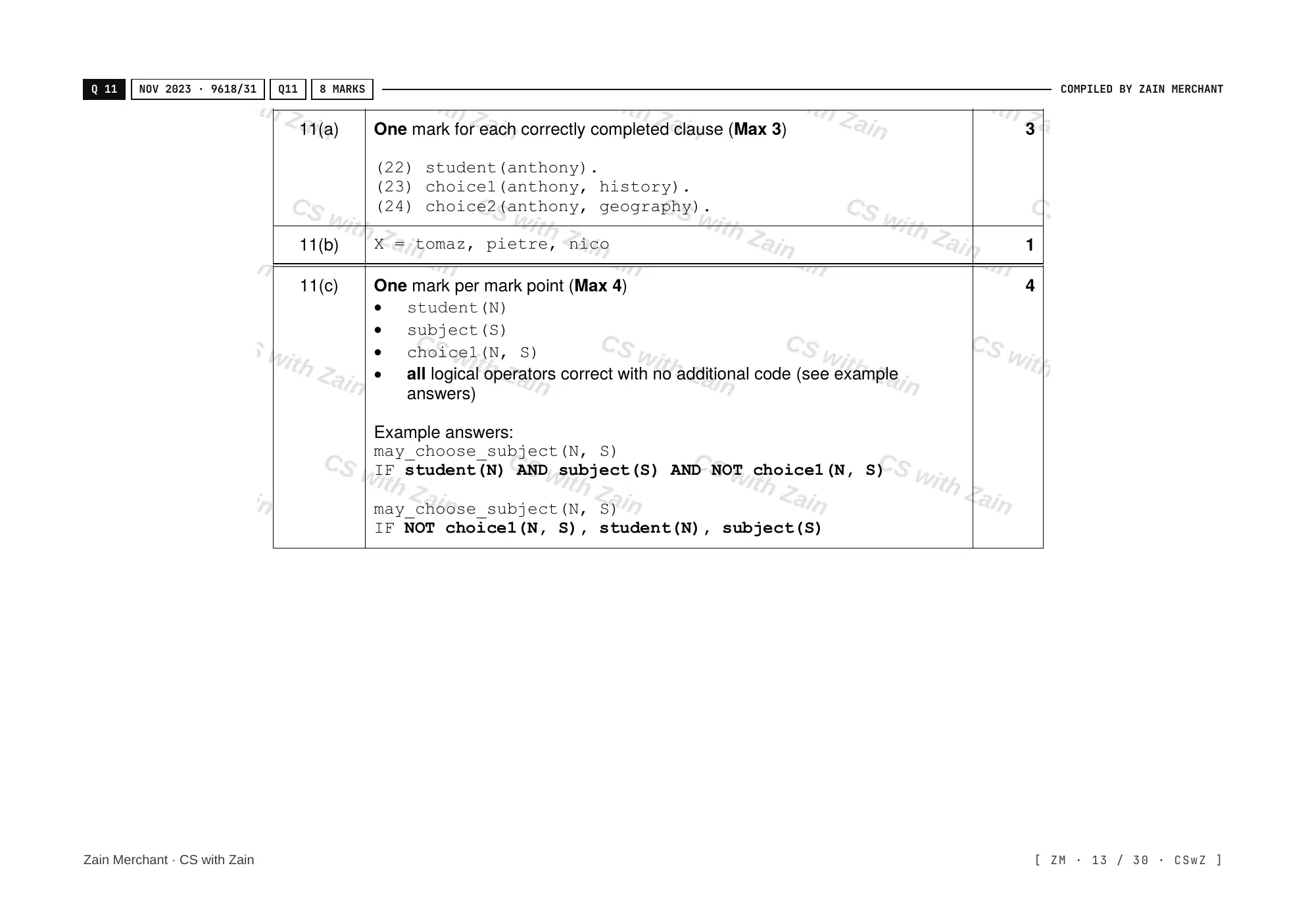 20.1 Programming Paradigms mark scheme, page 12