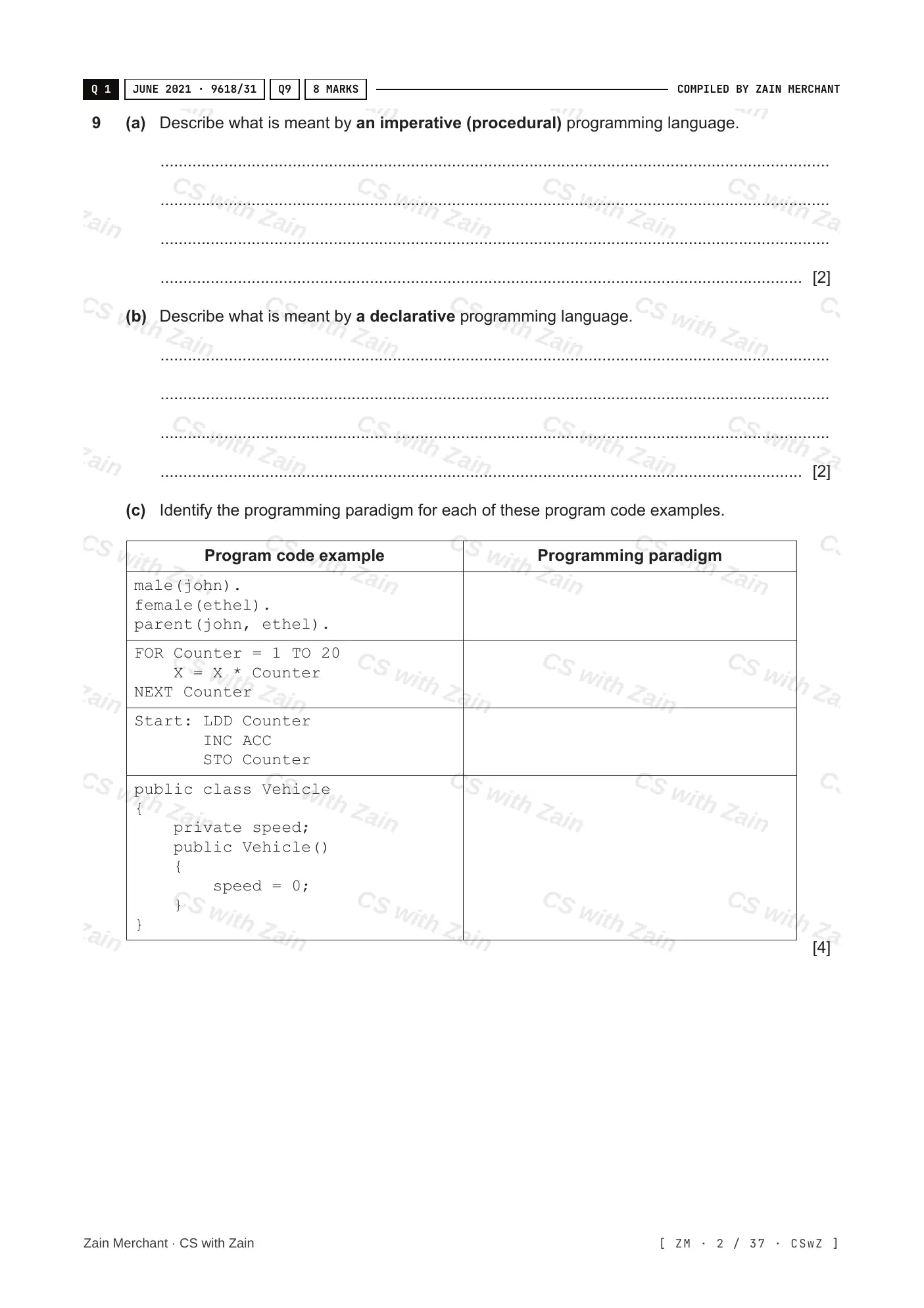 20.1 Programming Paradigms questions, page 1