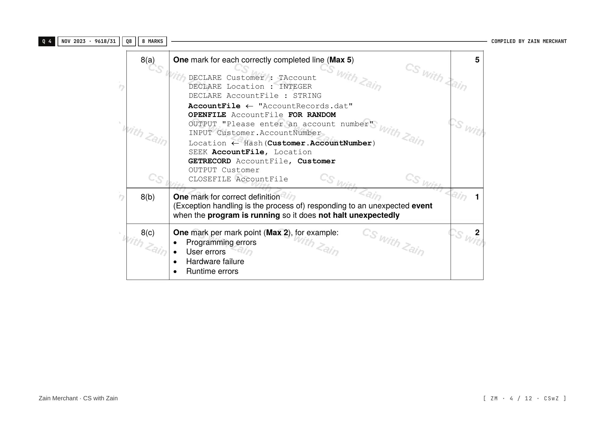 20.2 File Processing and Exception Handling mark scheme, page 3
