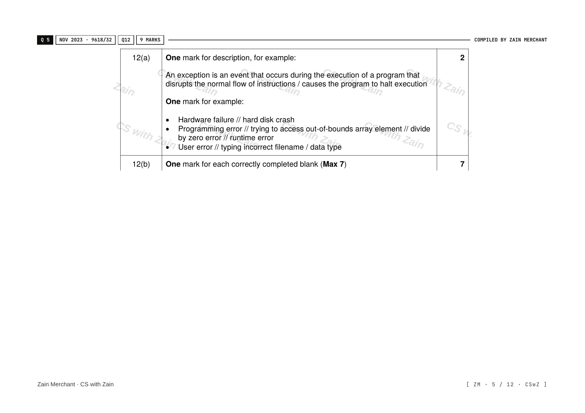 20.2 File Processing and Exception Handling mark scheme, page 4