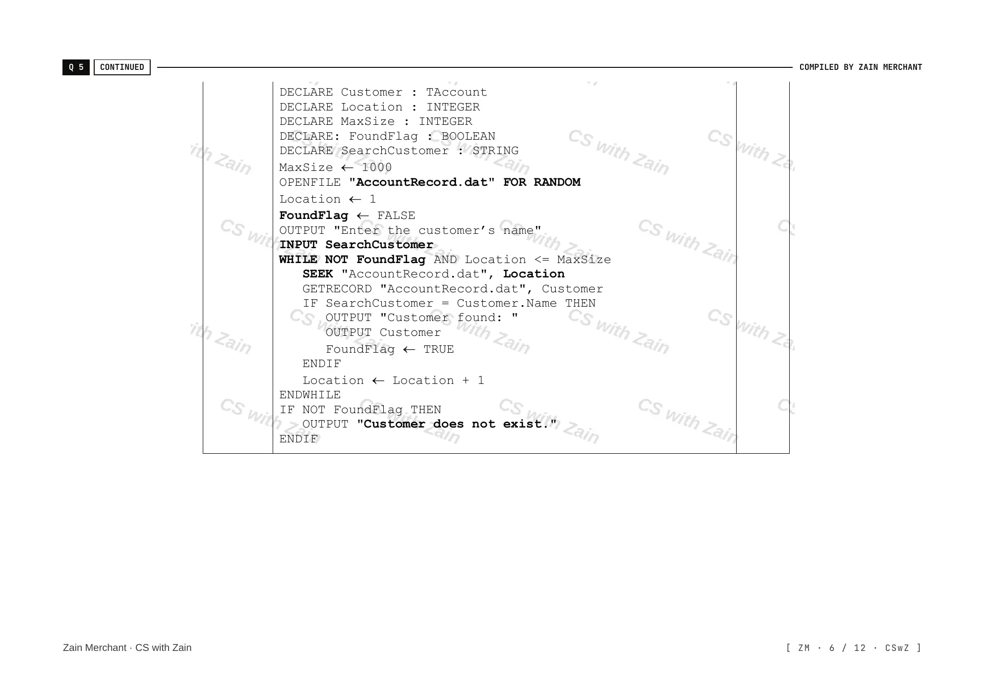 20.2 File Processing and Exception Handling mark scheme, page 5