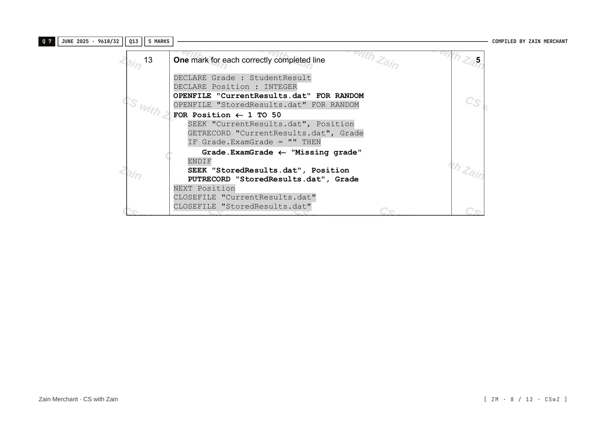 20.2 File Processing and Exception Handling mark scheme, page 7