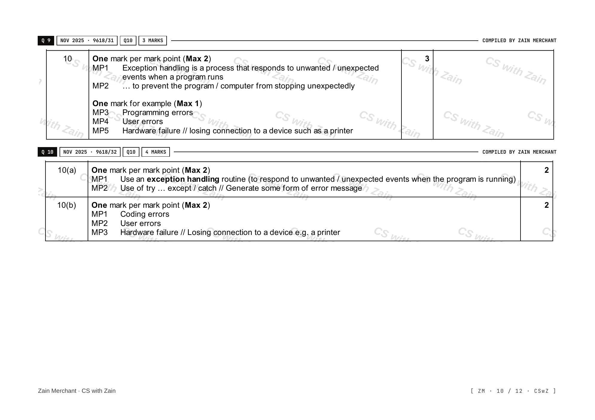 20.2 File Processing and Exception Handling mark scheme, page 9