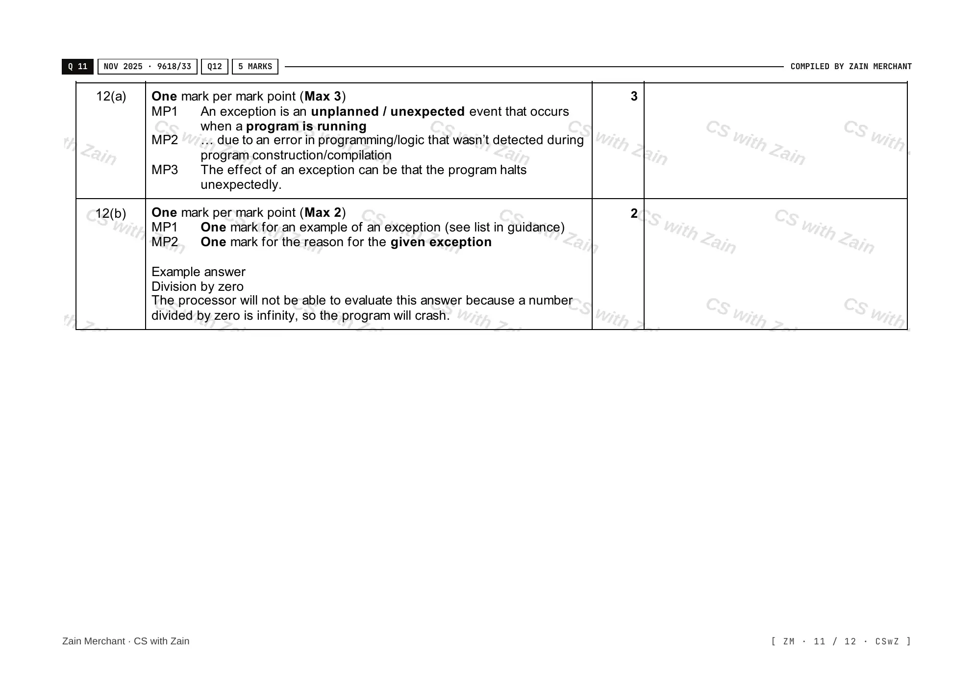 20.2 File Processing and Exception Handling mark scheme, page 10