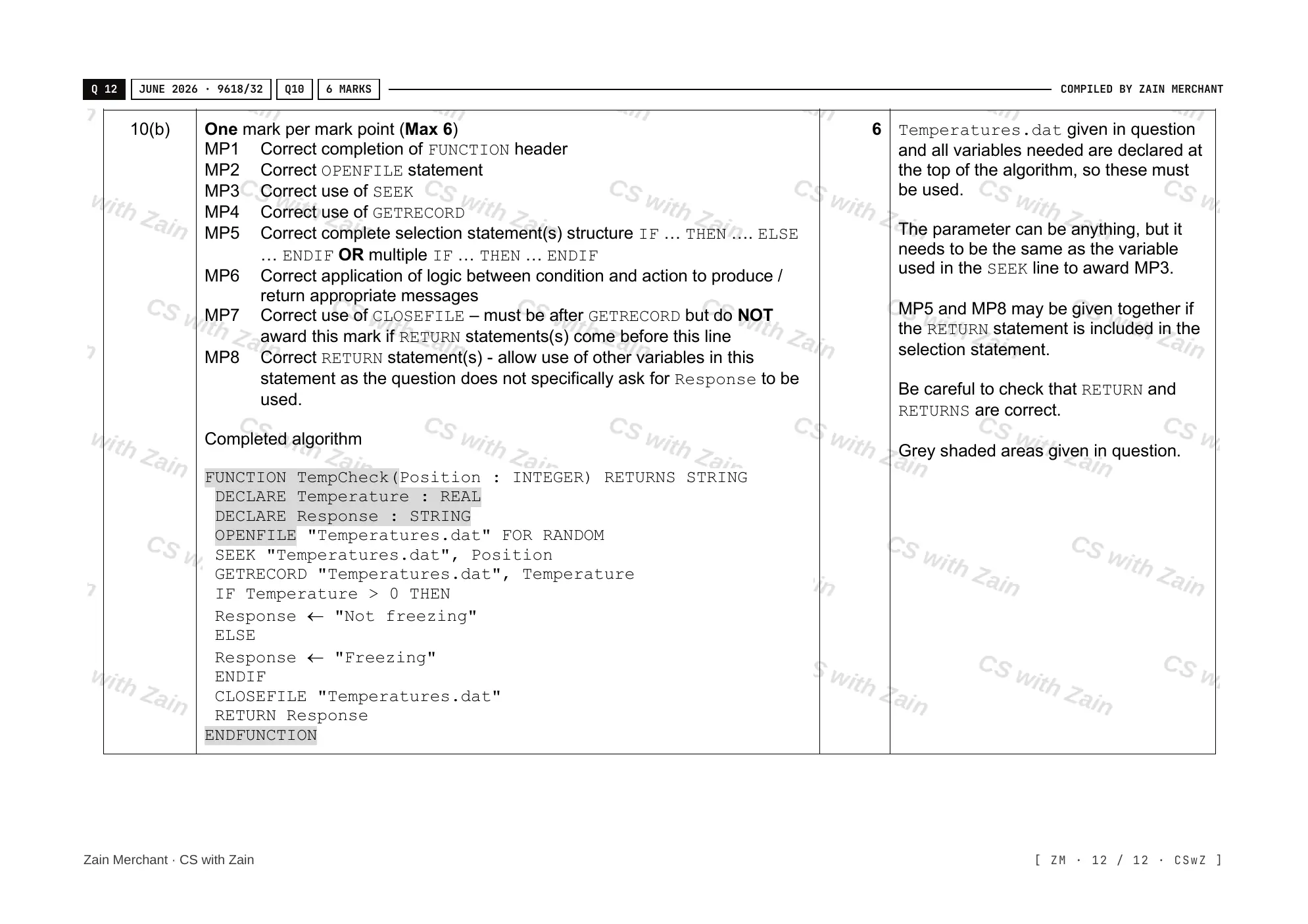 20.2 File Processing and Exception Handling mark scheme, page 11
