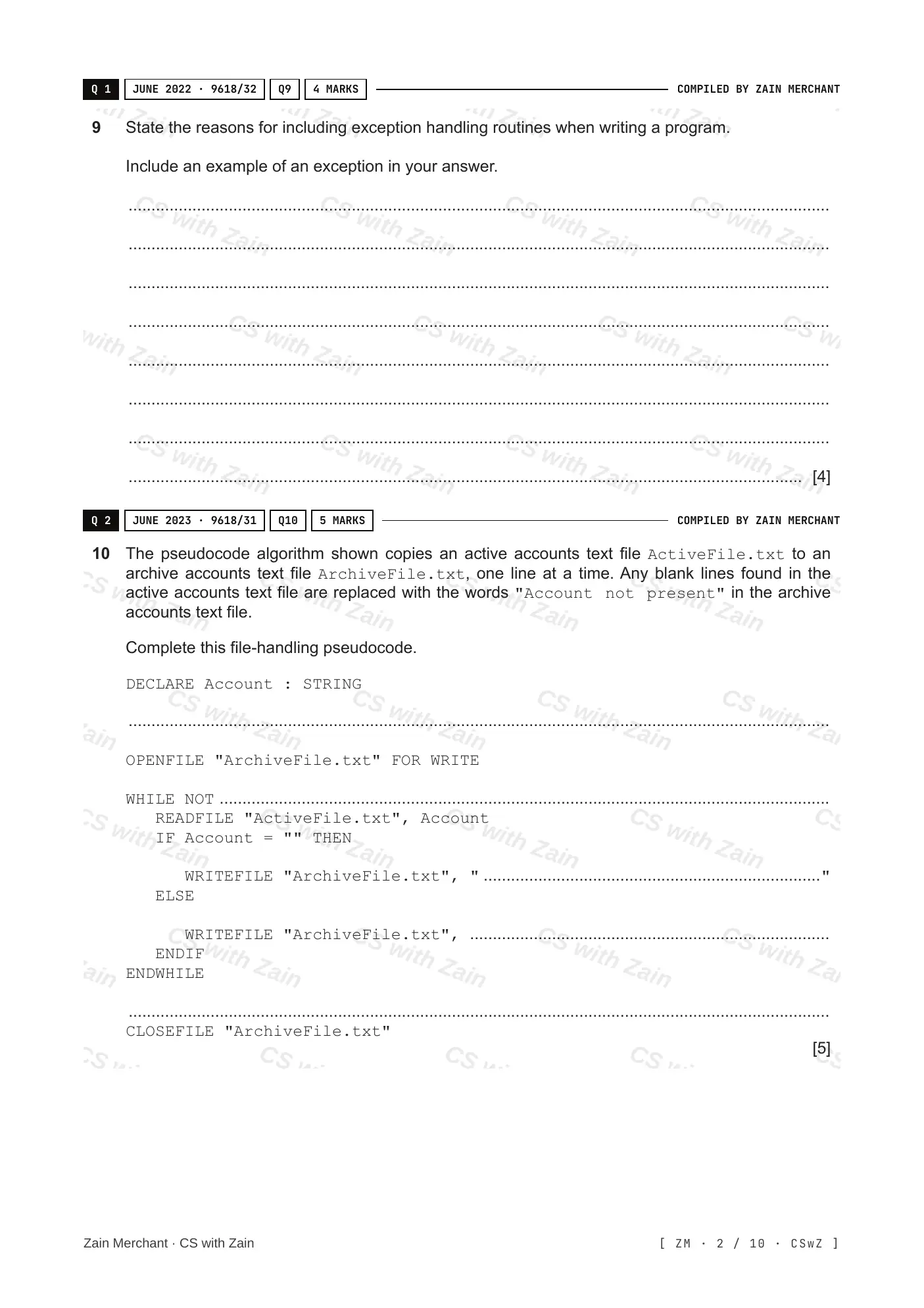 20.2 File Processing and Exception Handling questions, page 1