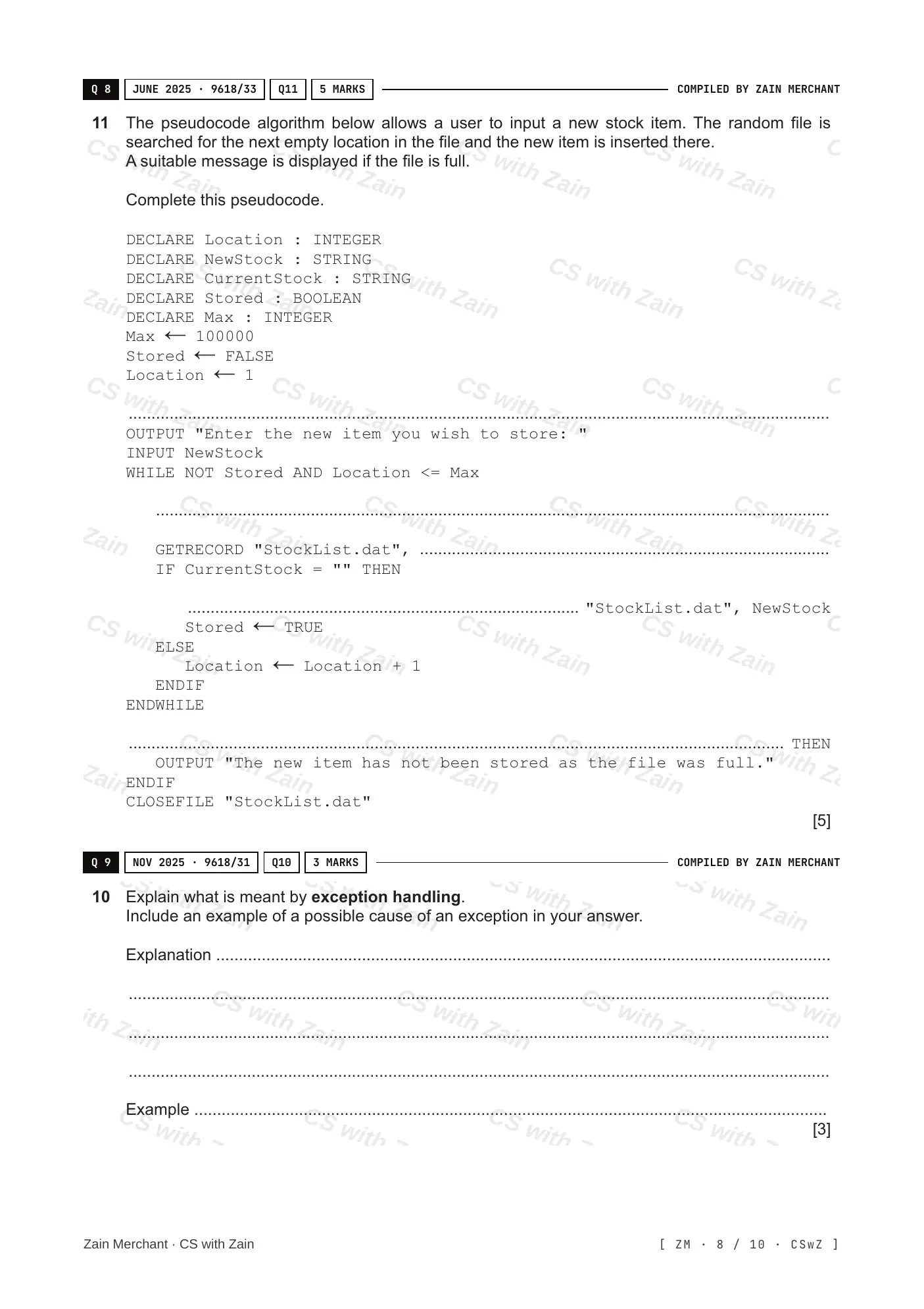 20.2 File Processing and Exception Handling questions, page 7